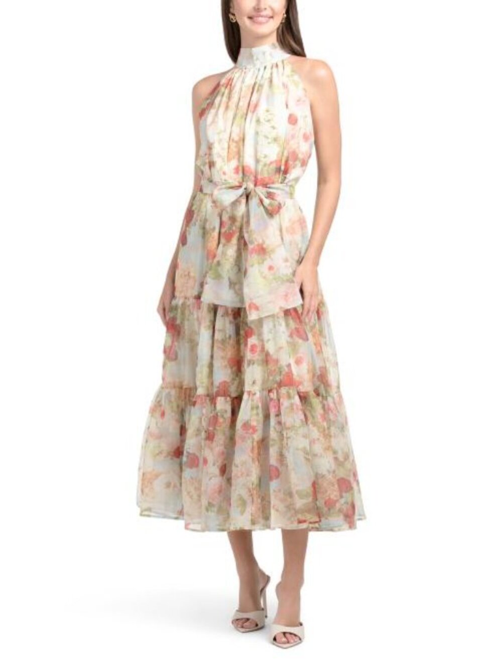 NANCY YANG Floral Halter Tiered Dress
